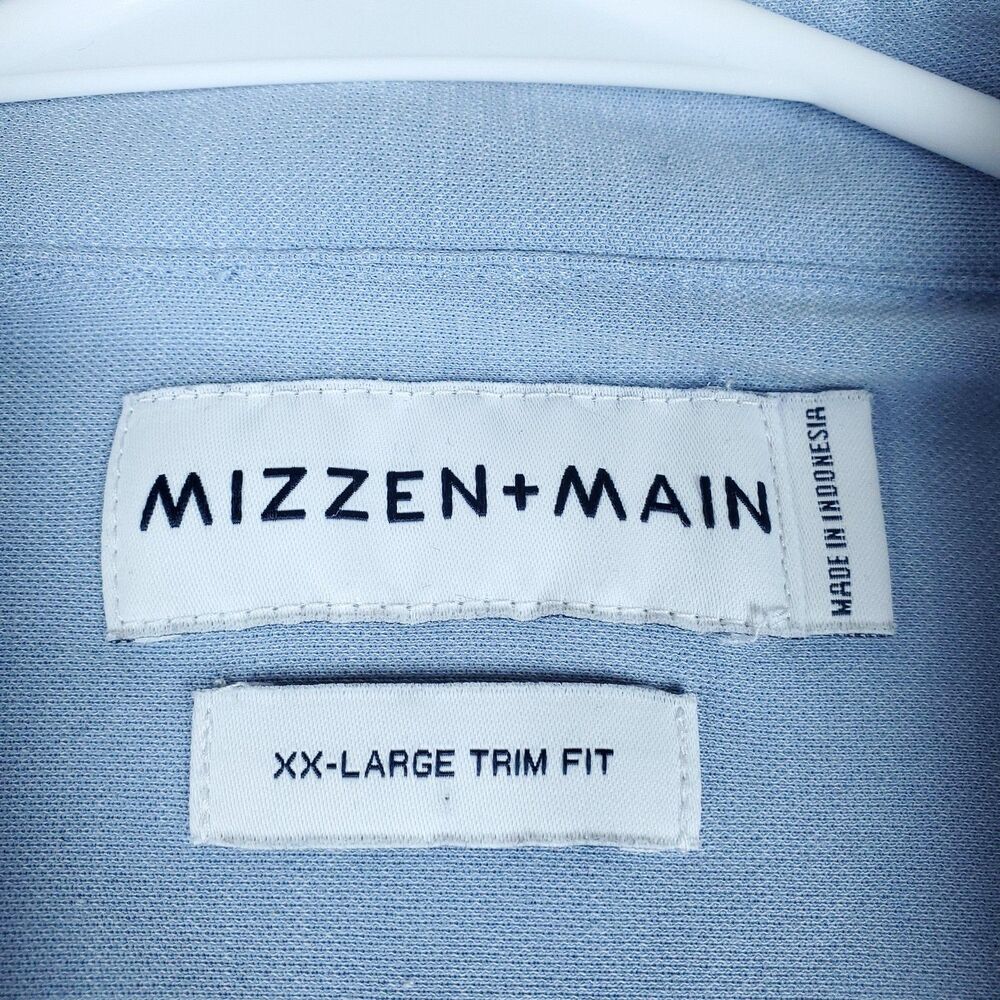 Mizzen+Main Rockefeller Shirt Mens 2XL Blue Knit Button Down Dress Trim Fit - Picture 2 of 13